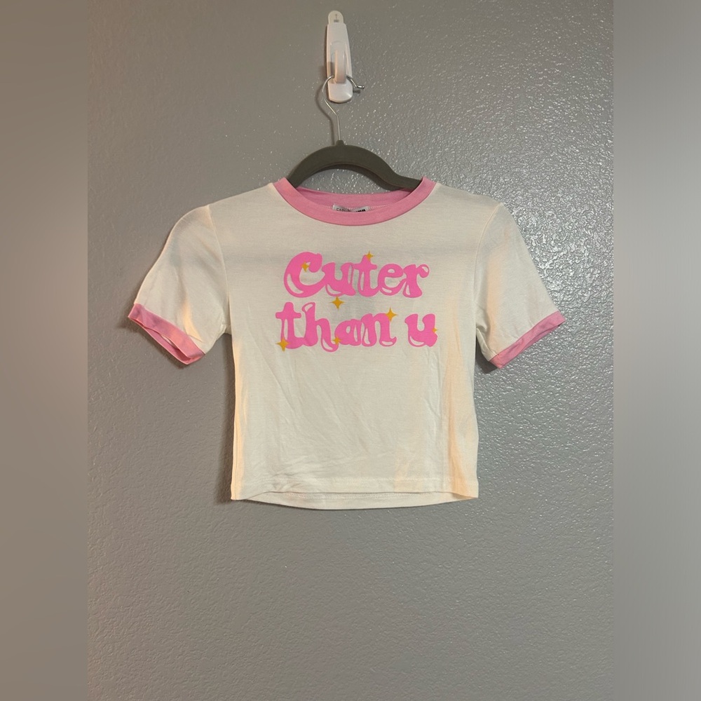 Women’s white pink graphic crop top shirt size small